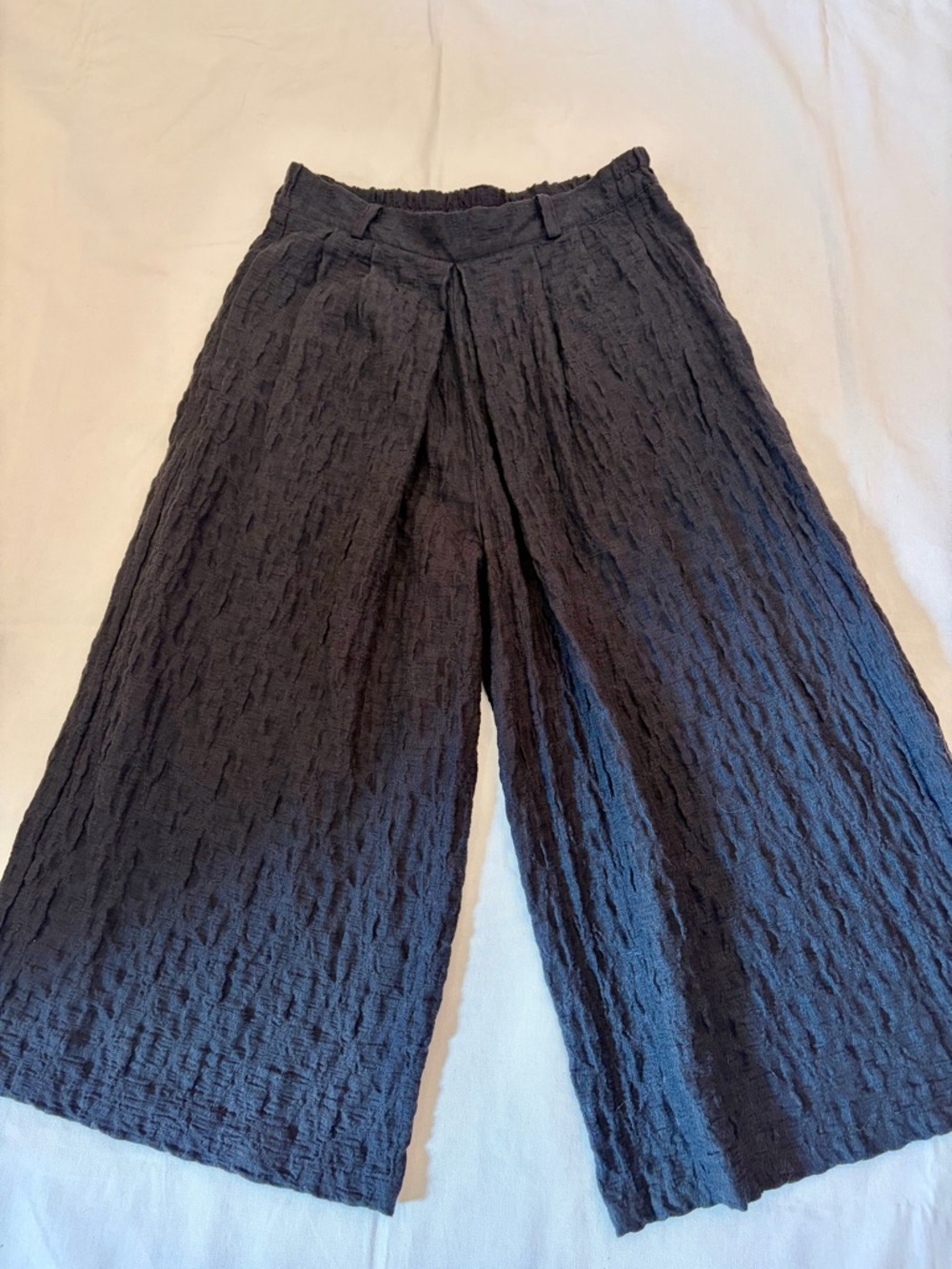 Vintage Creare Black Waffle Knit Palazzo Pants | Wide Leg | Textured Minimalist